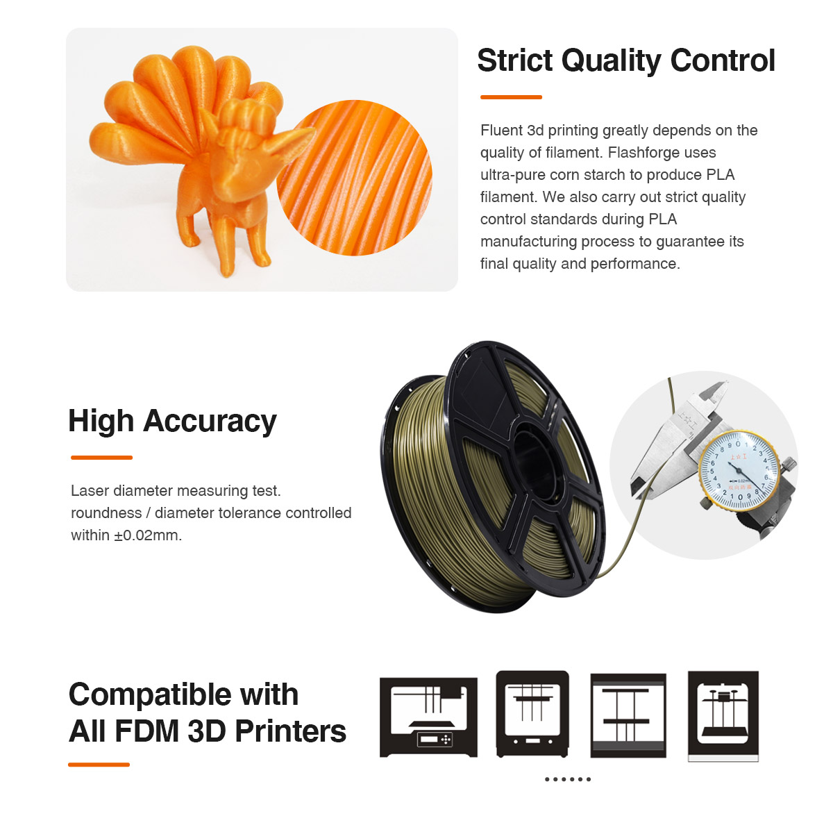 Le filament d'impression 3D flashforge pla prend en charge la plupart des imprimantes 3D FDM de haute précision | Flashforgeshop