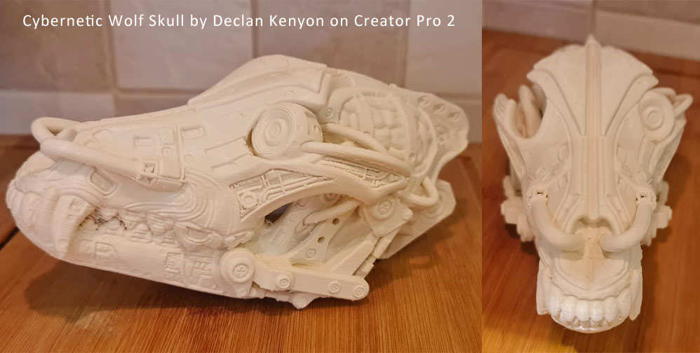 3d printed Cybernetic wolf skull on Creator Pro 2 | Flashforgeshop