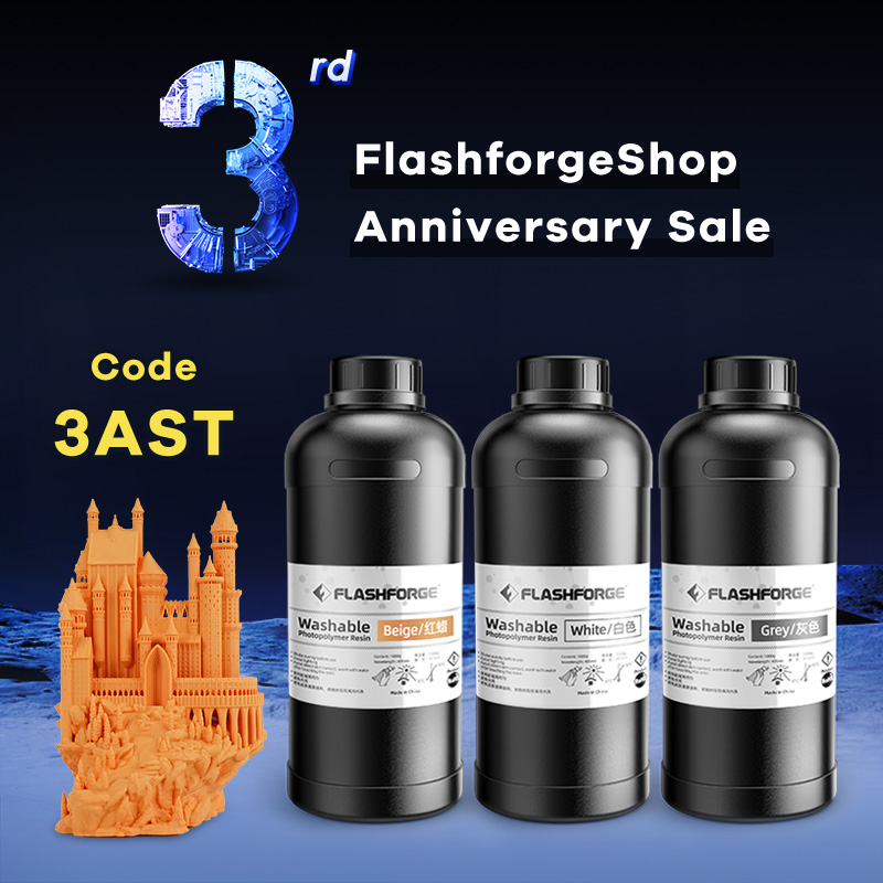 Flashforge LCD 405nm UV-Curing Water Washable Resin 1KG Bottle